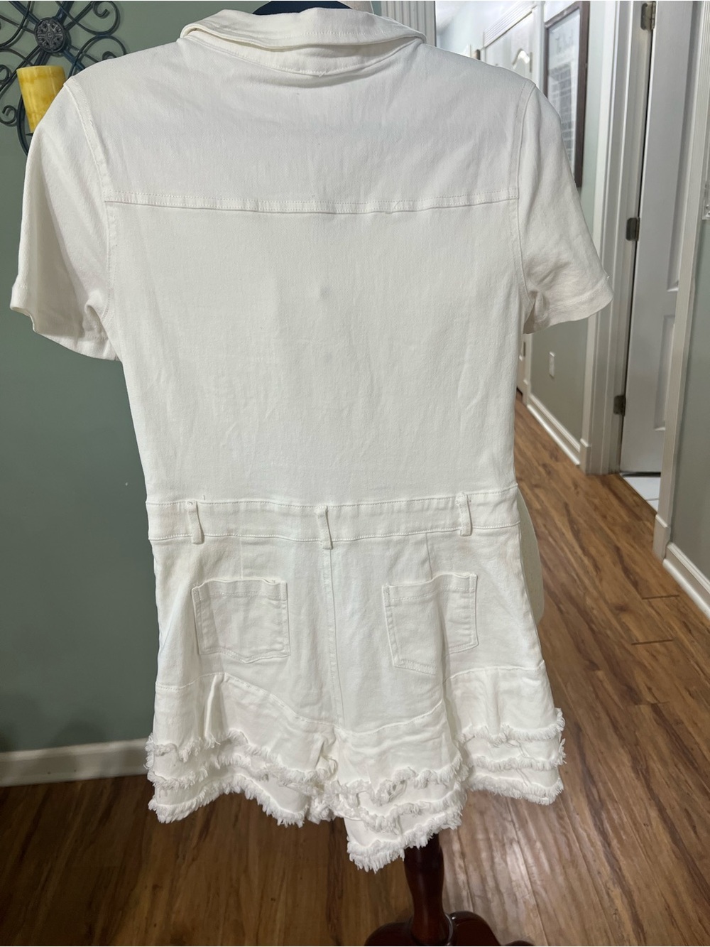 Cropped White Denim Button-Front Romper - Picture 5 of 8